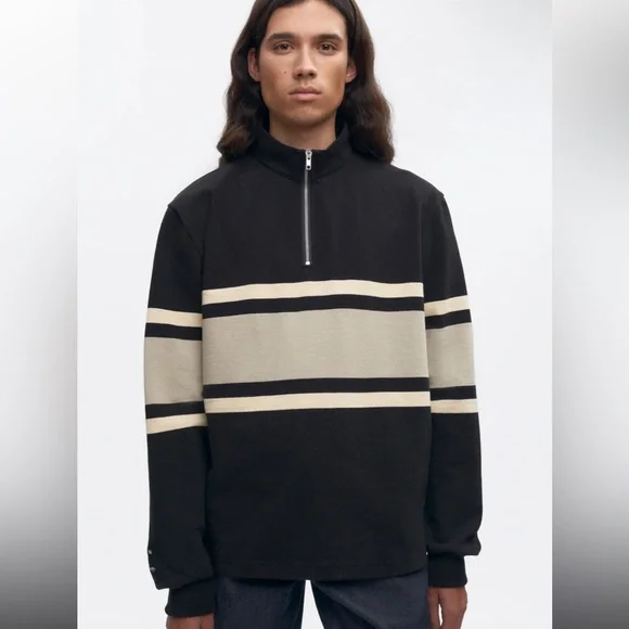 KOTN Black and Cream Zip-Up Sweater - Picture 9 of 11